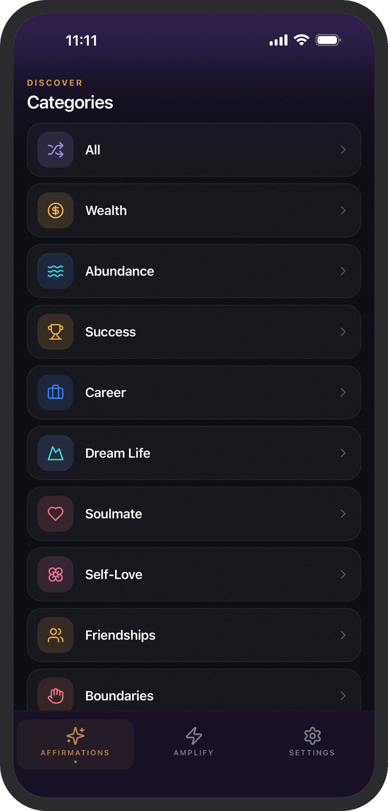Affirmations for every goal, by category