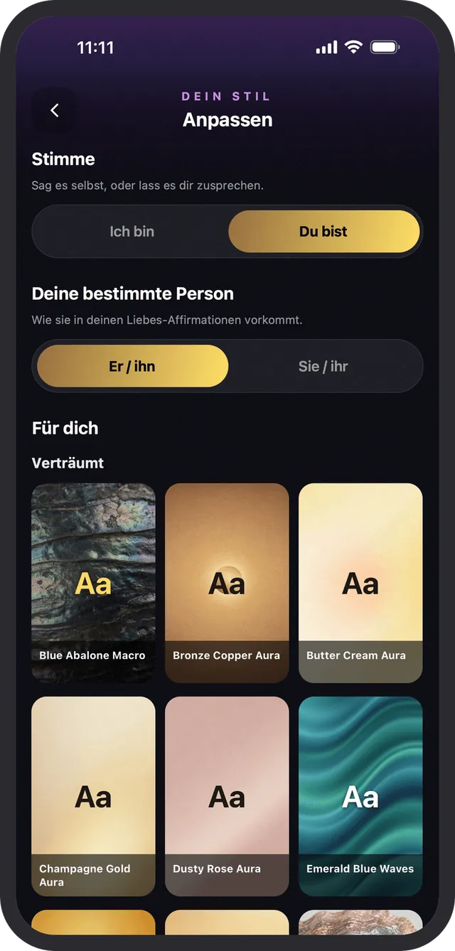 Deine Designs, deine Stimme, deine eigenen Affirmationen