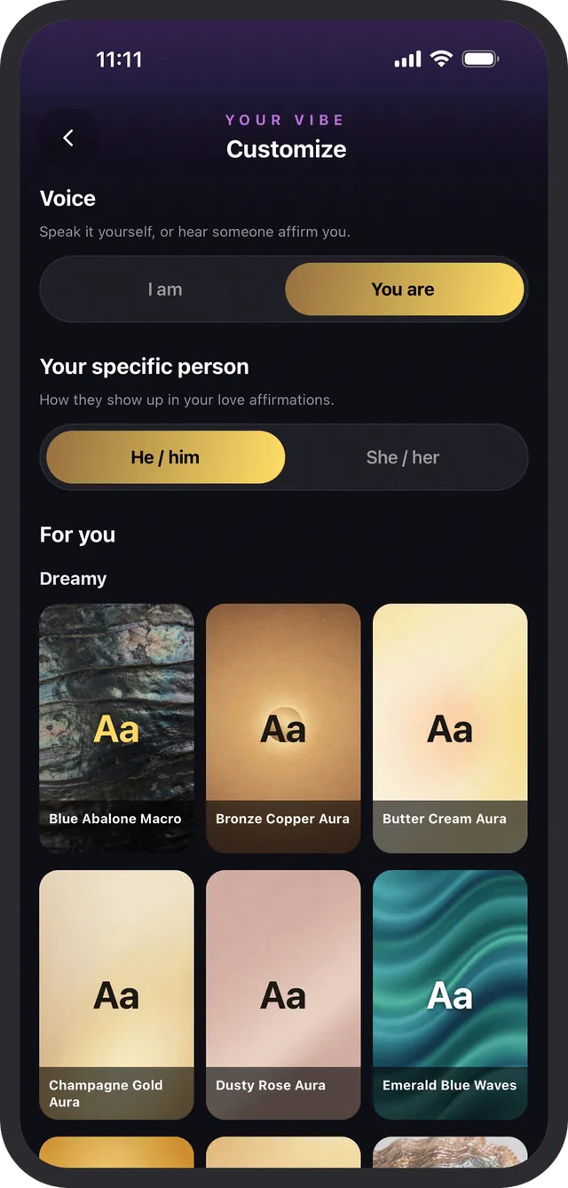 Your themes, your voice, your own affirmations