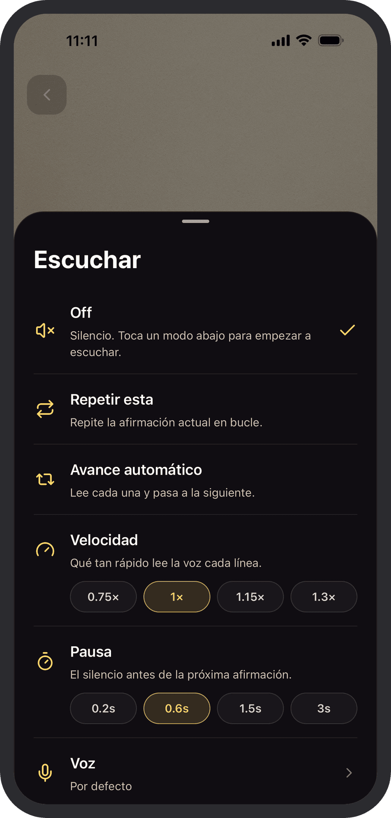 Escucha tus afirmaciones sin manos