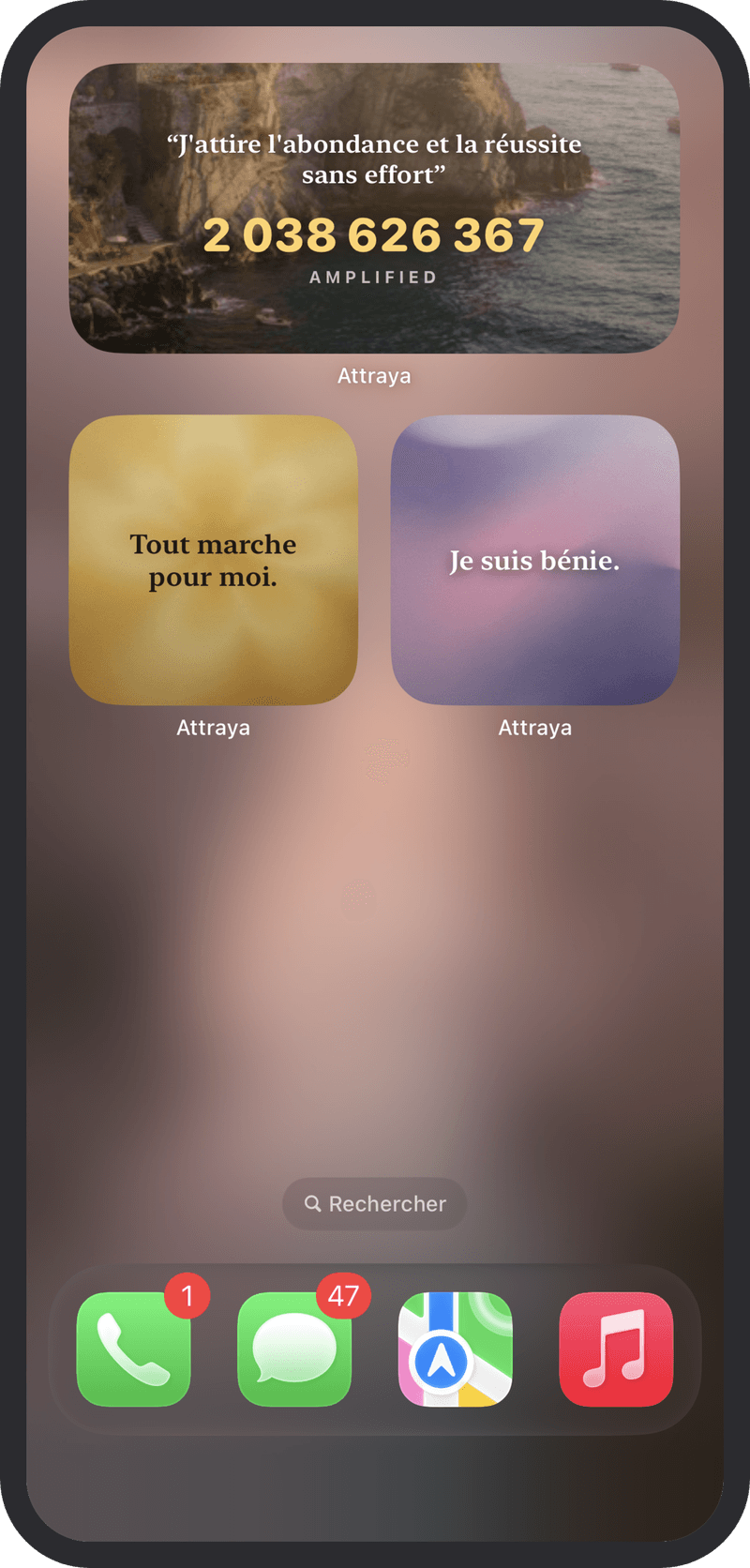 Widgets d'affirmations, écran d'accueil et verrouillé